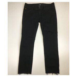 HUDSON 5 Pocket Black Wash COLLIN FLAP Logo Hardware Raw Edge Hem Skinny Jeans